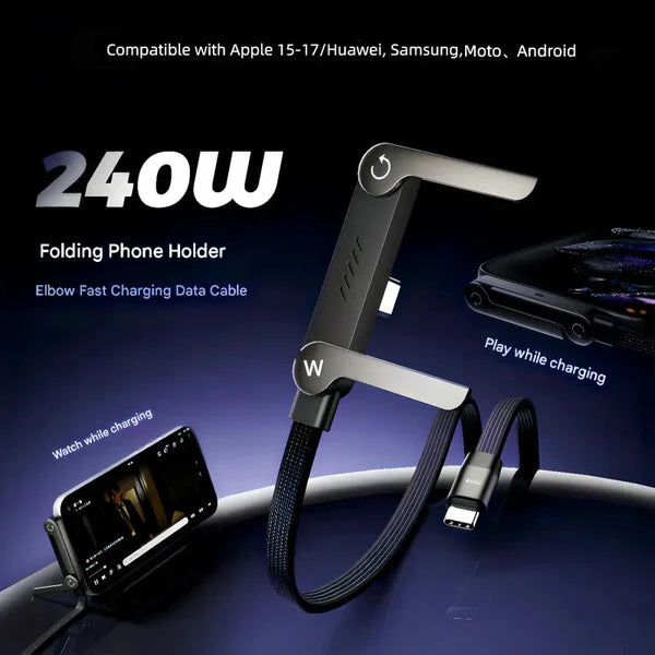 🔥📱240W Braided Fast Charge Cable With Built-in Phone Stand