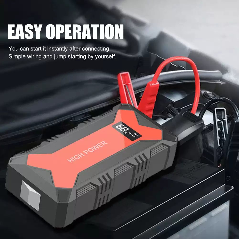 🔋 Car Battery Jump Starter – Portable Power Bank with USB Fast Charger & LED Flashlight 🚗