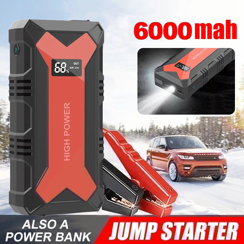 🔋 Car Battery Jump Starter – Portable Power Bank with USB Fast Charger & LED Flashlight 🚗