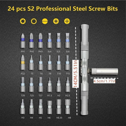 24-in-1 Multi-Angle Ratcheting Screwdriver Set with Magnetic Color-Coded Bits