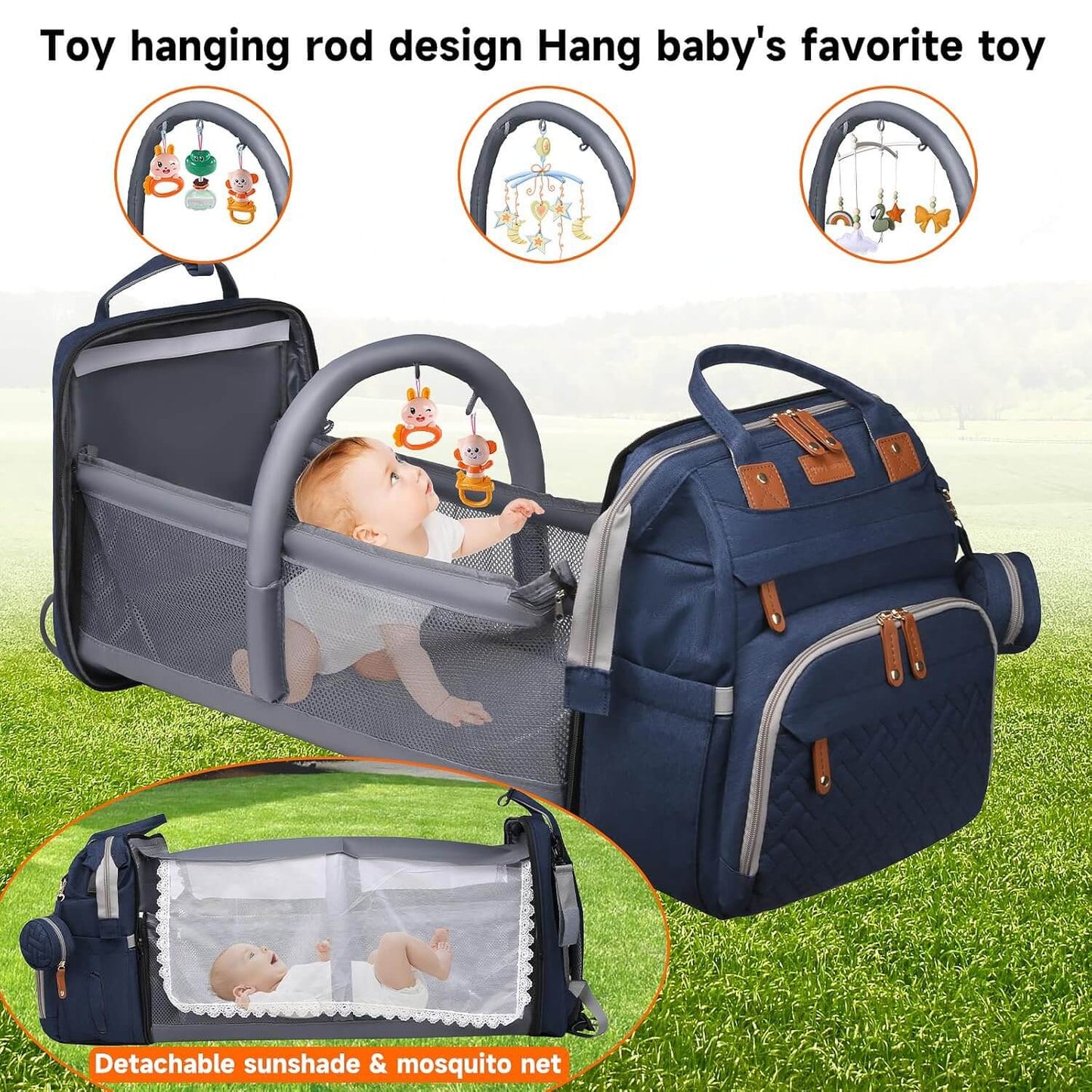 All-in-One Diaper Backpack with Built-in Changing Station & Bassinet