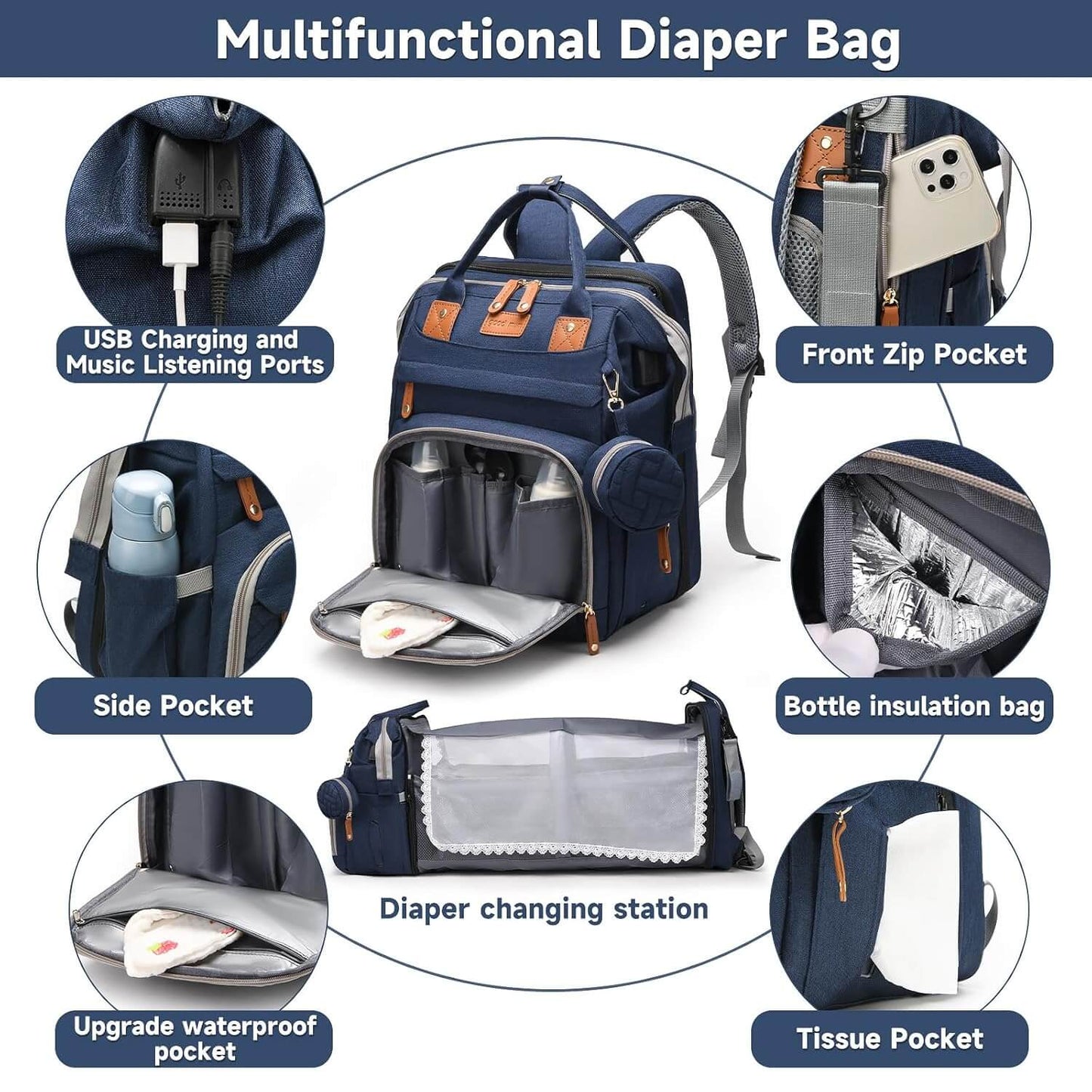 All-in-One Diaper Backpack with Built-in Changing Station & Bassinet