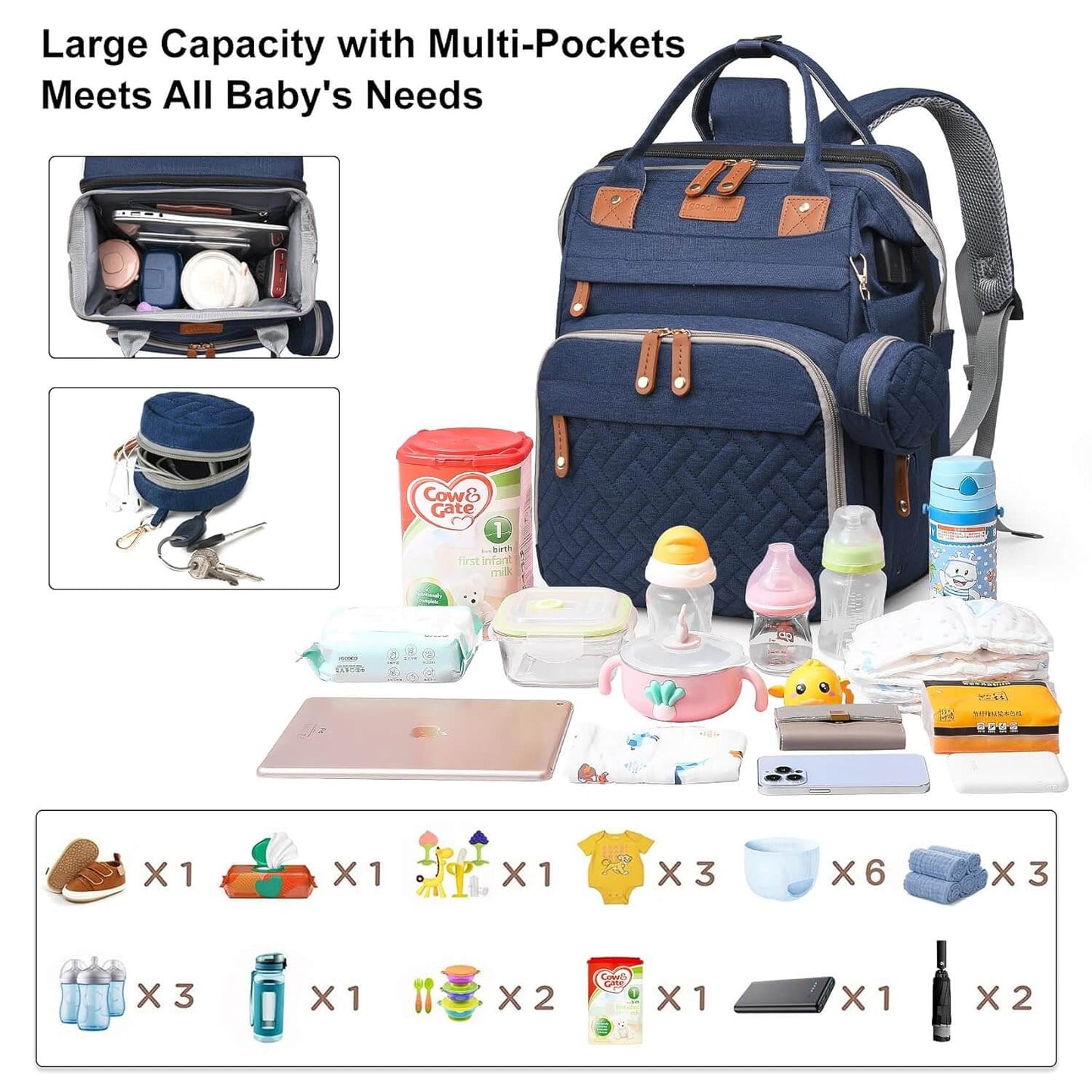All-in-One Diaper Backpack with Built-in Changing Station & Bassinet