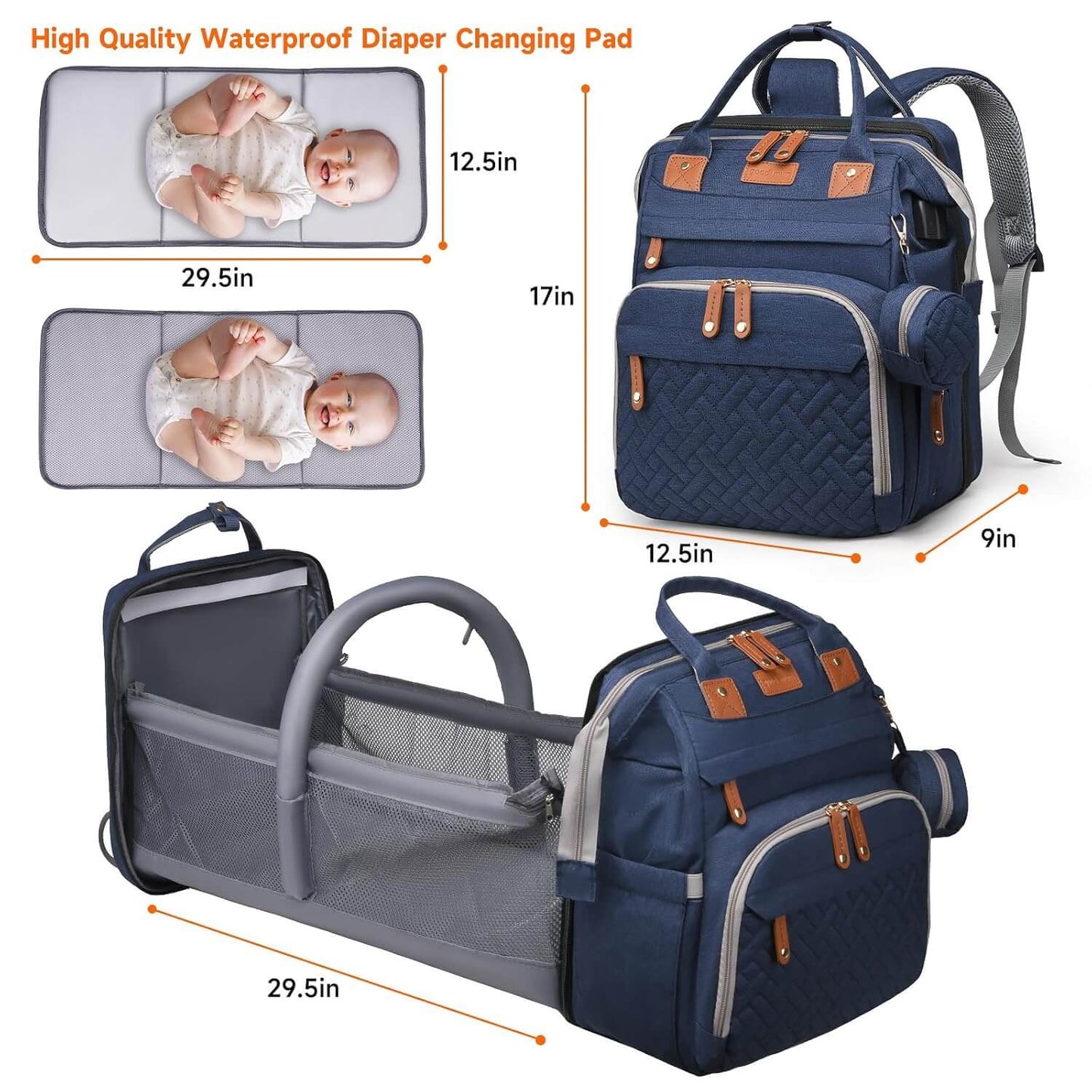 All-in-One Diaper Backpack with Built-in Changing Station & Bassinet