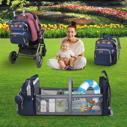 All-in-One Diaper Backpack with Built-in Changing Station & Bassinet