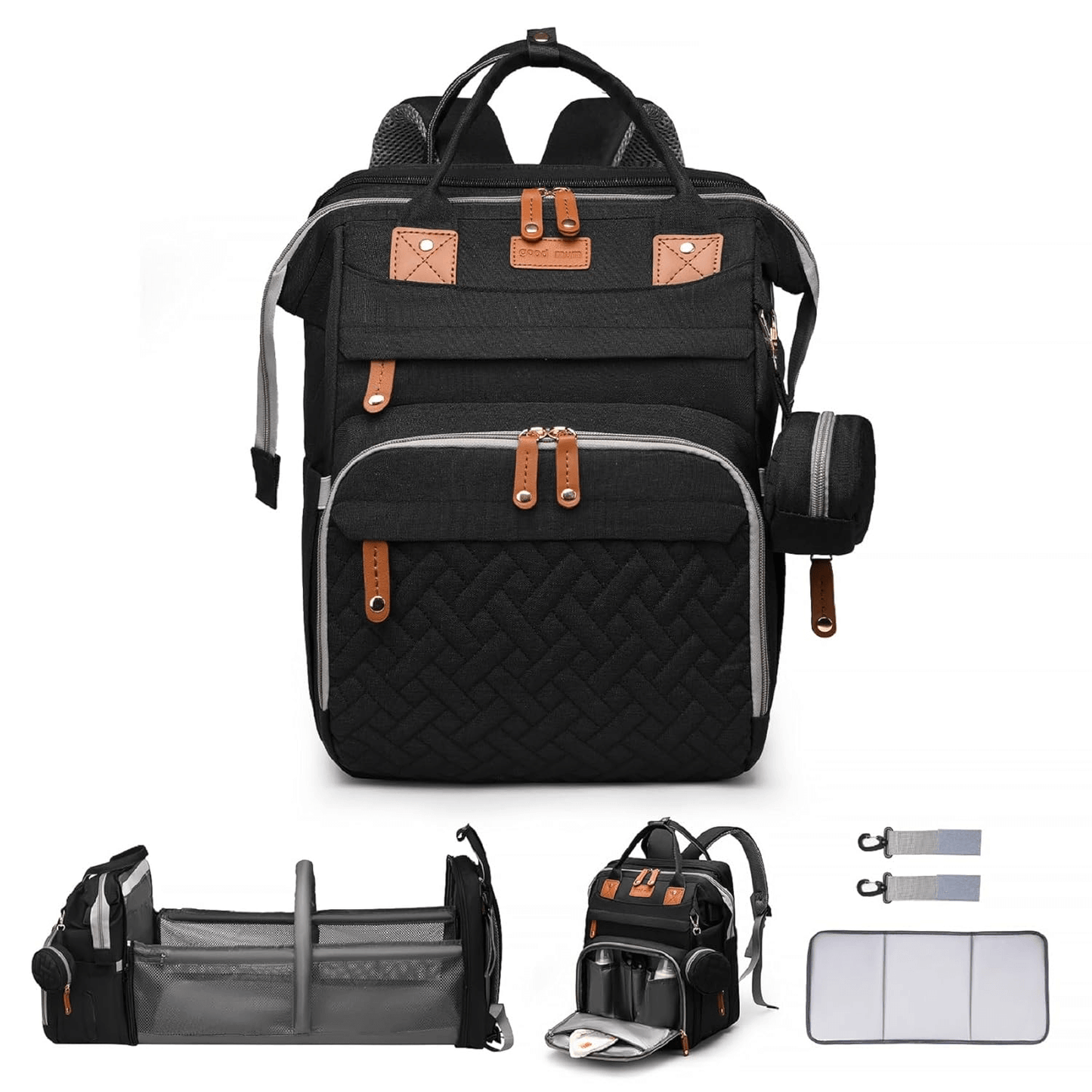 All-in-One Diaper Backpack with Built-in Changing Station & Bassinet