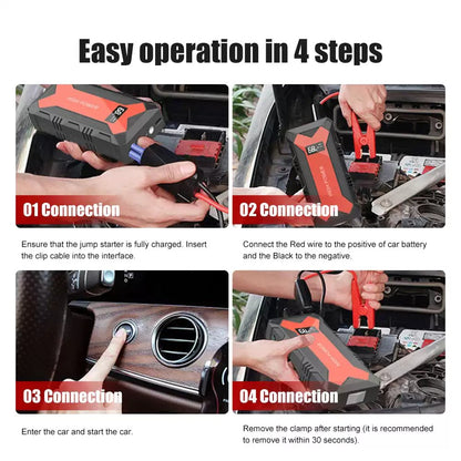 🔋 Car Battery Jump Starter – Portable Power Bank with USB Fast Charger & LED Flashlight 🚗