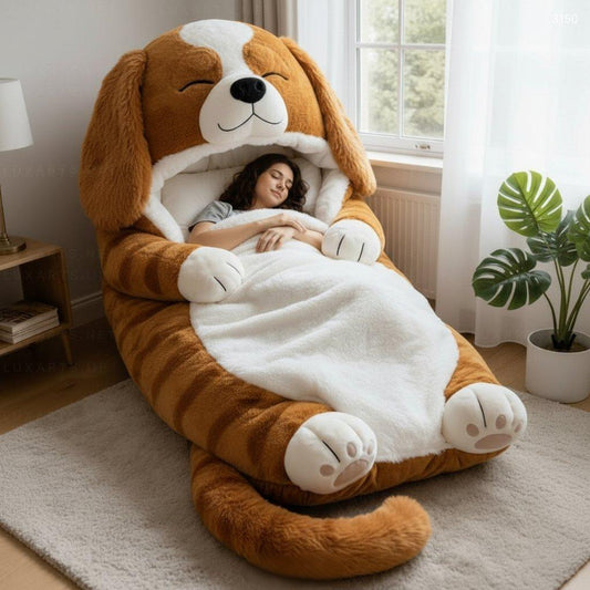Giant Puppy Hug Sleeping Bag – Oversized Plush Dog Bed for Adults