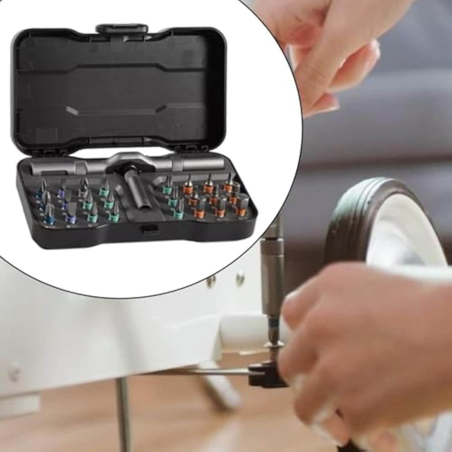 24-in-1 Multi-Angle Ratcheting Screwdriver Set with Magnetic Color-Coded Bits