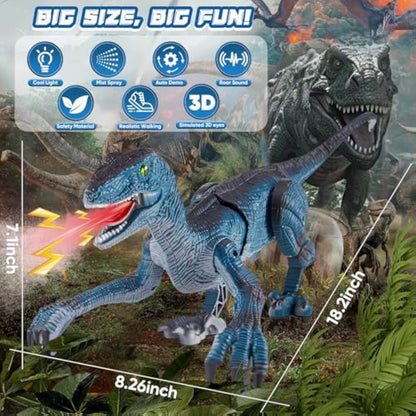 Interactive RC Walking Velociraptor with Mist Spray, Roar & LED Lights