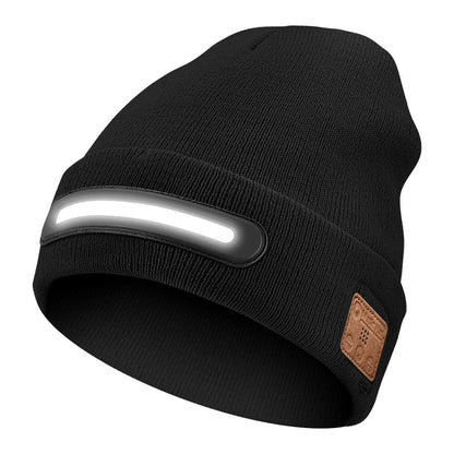 Warm Beanie Hat with Integrated LED Front Light and Bluetooth Music Earphones